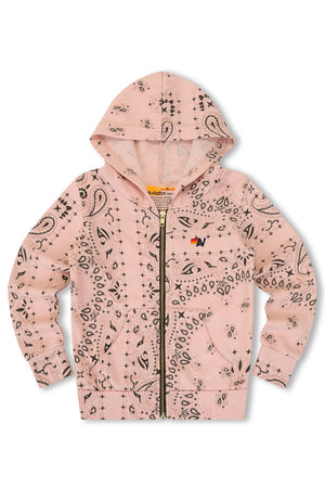 KID'S BANDANA ZIP HOODIE - LIGHT PINK