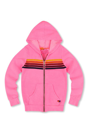KID'S 5 STRIPE HOODIE - NEON PINK