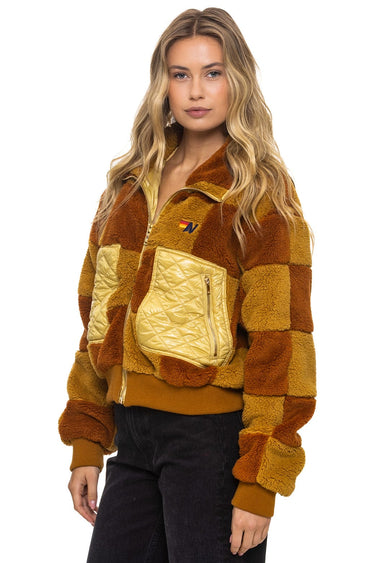 TEDDY CHECKERBOARD WOMENS FULL ZIP JACKET - HONEY // WHISKEY