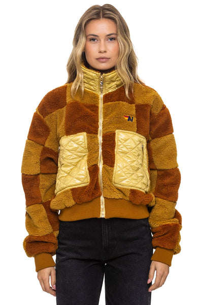 ジャケット・アウター ella selectshop shaggy jacquard blouson TEDDY CHECKERBOARD WOMENS FULL ZIP JACKET - HONEY // WHISKEY
