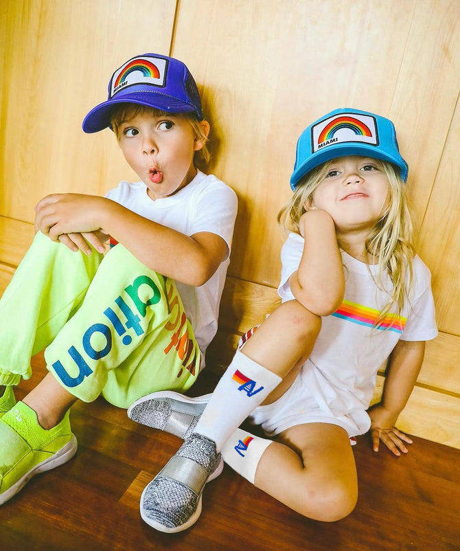 5 STRIPE RELAXED ZIP HOODIE - VINTAGE WHITE // NEON