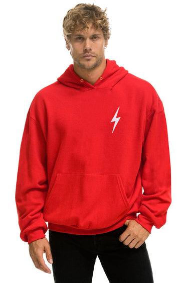 BOLT STITCH RELAXED PULLOVER HOODIE - RED // WHITE