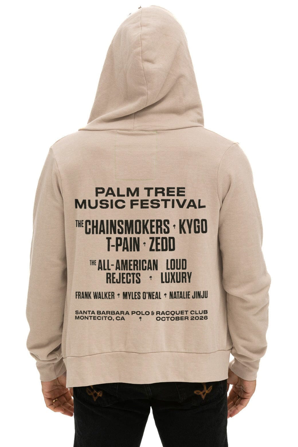 Palm Tree Festival Montecito 2026 Zip Hoodie Sand - men's back