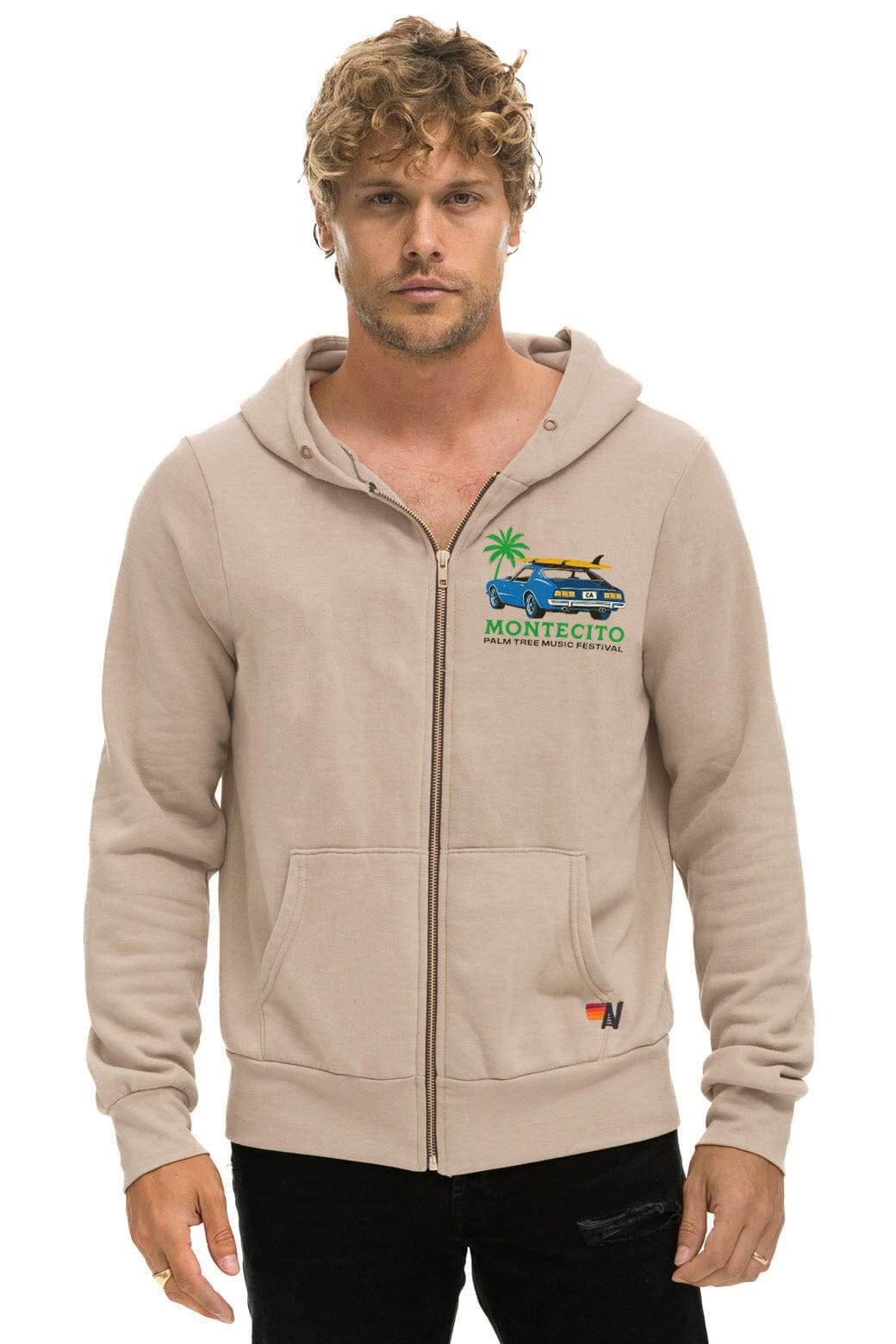 Palm Tree Festival Montecito 2026 Zip Hoodie Sand - men's front
