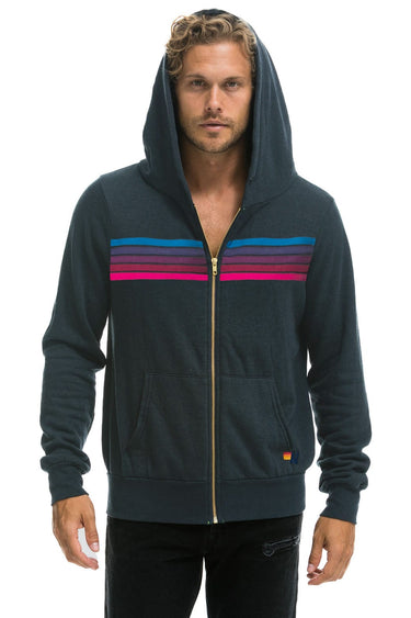 5 STRIPE HOODIE - CHARCOAL // PINK // PURPLE