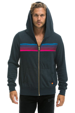 5 STRIPE HOODIE - CHARCOAL // PINK // PURPLE