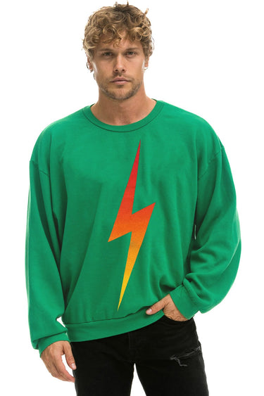 BOLT FADE RELAXED CREW SWEATSHIRT - KELLY GREEN // RED // YELLOW