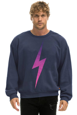 BOLT FADE RELAXED CREW SWEATSHIRT - NAVY // PINK // PURPLE