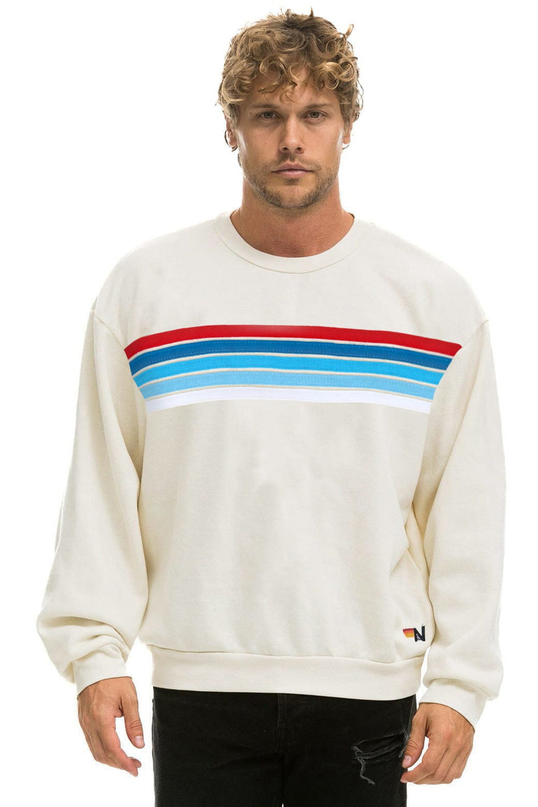 5 STRIPE AMERICA RELAXED CREW SWEATSHIRT - VINTAGE WHITE // USA
