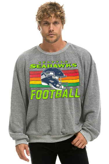 SEATTLE SEAHAWKS HELMET RELAXED CREW SWEATSHIRT - HEATHER GREY