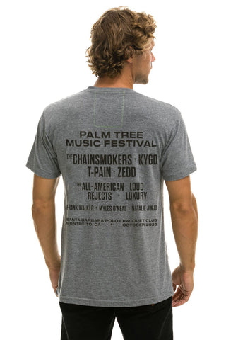 Palm Tree Festival Montecito 2026 Crew Tee Heather Grey - men's back