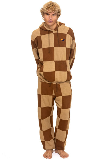 CHECK QUILTED SWEATPANTS - TAN // CINNAMON