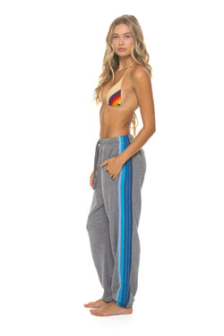 5 STRIPE SWEATPANTS - HEATHER GREY // BLUE