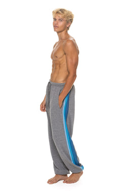 5 STRIPE SWEATPANTS - HEATHER GREY // BLUE