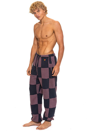 CHECK QUILTED SWEATPANTS - CHARCOAL // MOCHA