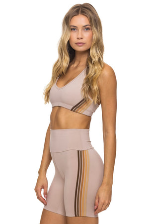 WOMEN'S 5 STRIPE SPORTS BRA - SAND // ESPRESSO