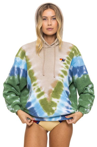 HAND DYED V RELAXED PULLOVER HOODIE - TIE DYE SAND // BLUE GREEN