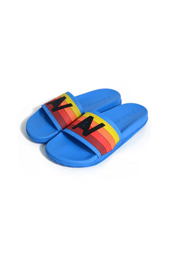 AVIATOR NATION LOGO RAINBOW 4  STRIPE SLIDES - OCEAN BLUE