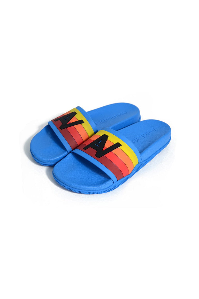AVIATOR NATION LOGO RAINBOW 4  STRIPE SLIDES - OCEAN BLUE
