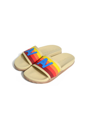 AVIATOR NATION LOGO RAINBOW 4  STRIPE SLIDES - VINTAGE WHITE
