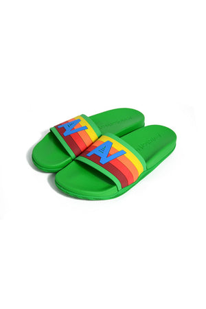 MEMBER EXCLUSIVE LOGO RAINBOW 4  STRIPE SLIDES - KELLY GREEN