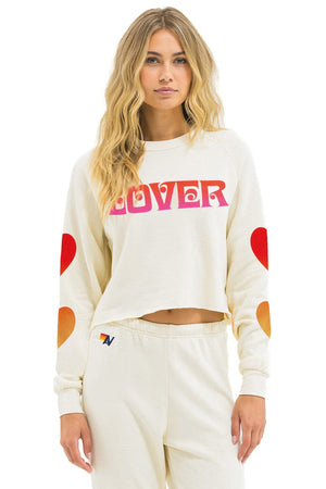 LOVER HEART FADE CROPPED CREW SWEATSHIRT - VINTAGE WHITE