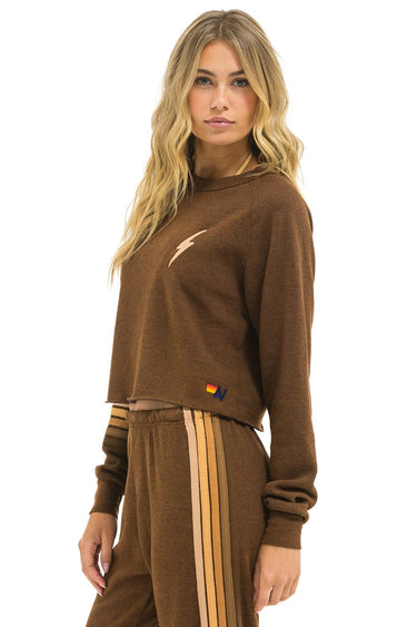 BOLT RUGBY STITCH CROPPED CREW SWEATSHIRT - CHOCOLATE // ESPRESSO
