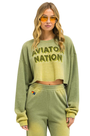 AN 3D CROPPED CREW SWEATSHIRT RELAXED - FADED ARMY