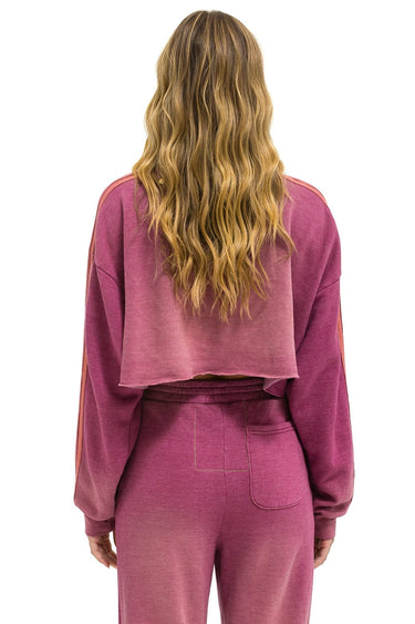 CLASSIC STRIPE CROPPED CREW SWEATSHIRT RELAXED - FADED BERRY