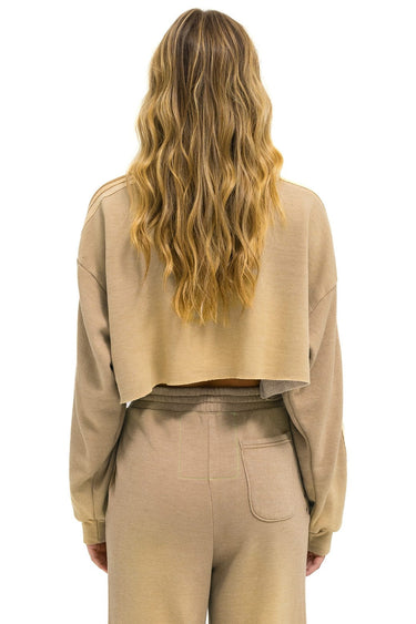 CLASSIC STRIPE CROPPED CREW SWEATSHIRT RELAXED - FADED TAN