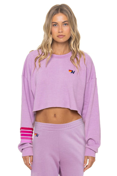 RUGBY STITCH CROPPED CREW SWEATSHIRT RELAXED - MAUVE PINK