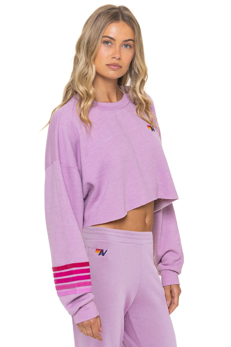 RUGBY STITCH CROPPED CREW SWEATSHIRT RELAXED - MAUVE PINK