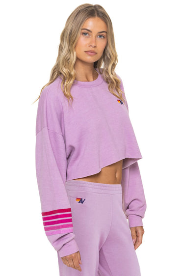 RUGBY STITCH CROPPED CREW SWEATSHIRT RELAXED - MAUVE PINK