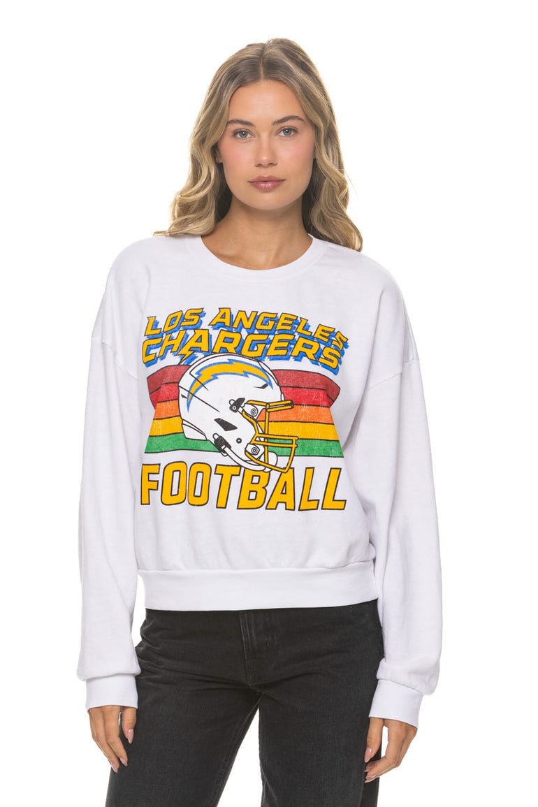 LOS ANGELES CHARGERS HELMET RELAXED CREW SWEATSHIRT - WHITE