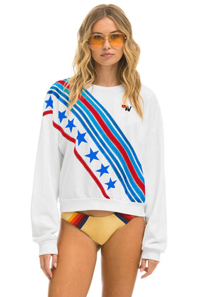 CROSS STRIPE STARS RELAXED CREW SWEATSHIRT
