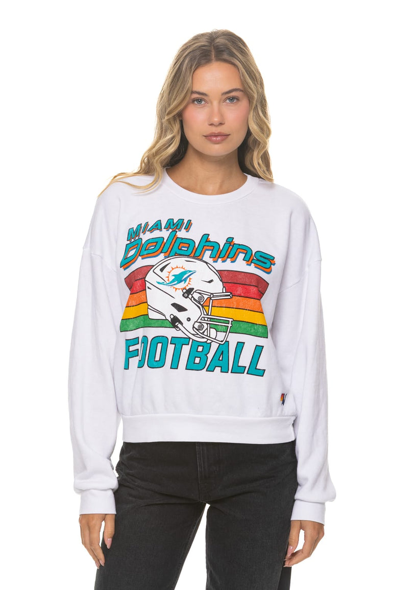 MIAMI DOLPHINS HELMET RELAXED CREW SWEATSHIRT - WHITE