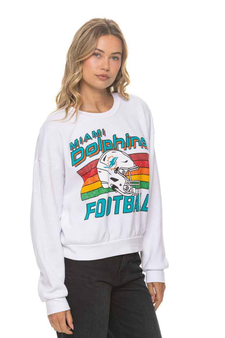 MIAMI DOLPHINS HELMET RELAXED CREW SWEATSHIRT - WHITE