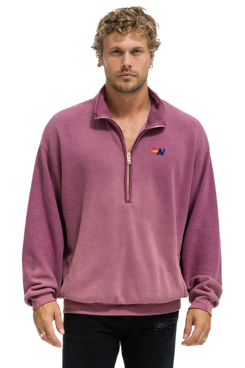 ESSENTIAL HALF ZIP RELAXED SWEATSHIRT - FADED BERRY - Aviator Nation