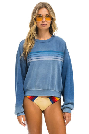 5 STRIPE RELAXED CREW SWEATSHIRT - FADED WATER