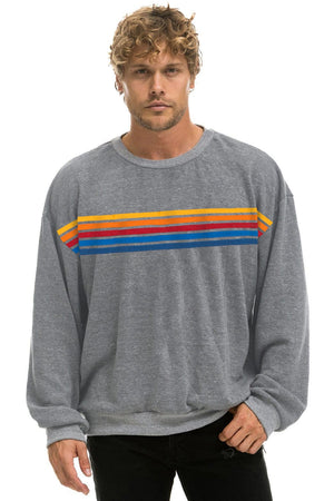 5 STRIPE RELAXED CREW SWEATSHIRT - HEATHER GREY