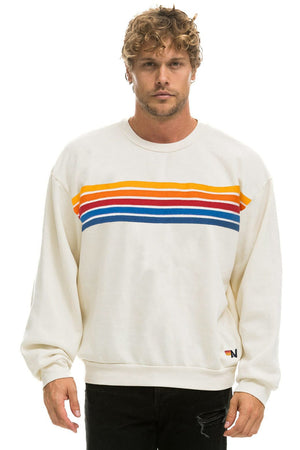5 STRIPE RELAXED CREW SWEATSHIRT - VINTAGE WHITE