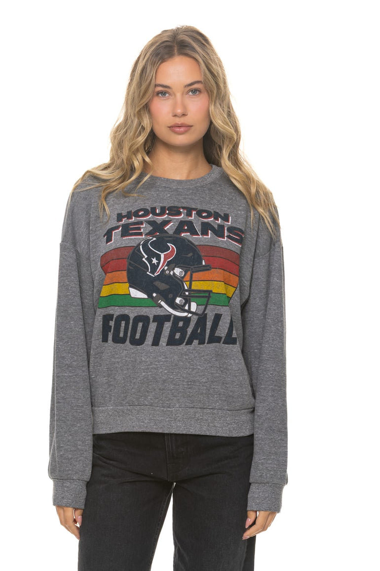 HOUSTON TEXANS HELMET RELAXED CREW SWEATSHIRT - HEATHER GREY