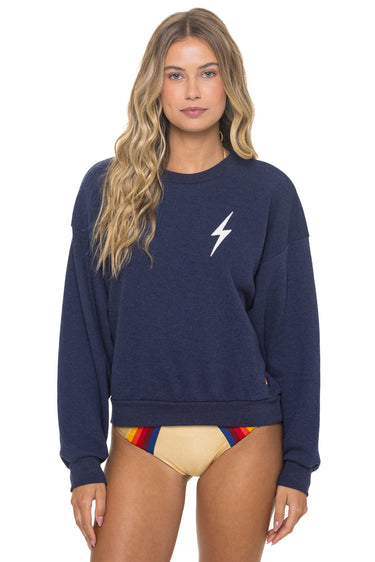 BOLT STITCH RELAXED CREW SWEATSHIRT - NAVY // WHITE