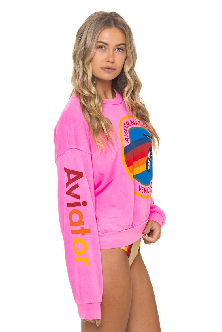 AVIATOR NATION RELAXED VENICE CREW SWEATSHIRT - NEON PINK