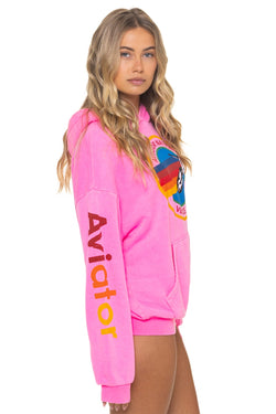 AVIATOR NATION  RELAXED PULLOVER HOODIE - NEON PINK