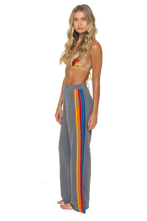5 STRIPE WIDE LEG POCKET SWEATPANTS - HEATHER GREY