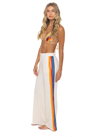 5 STRIPE WIDE LEG POCKET SWEATPANTS - VINTAGE WHITE