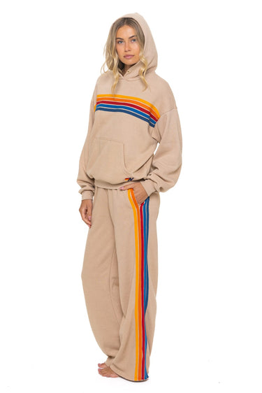 5 STRIPE WIDE LEG POCKET SWEATPANTS - SAND