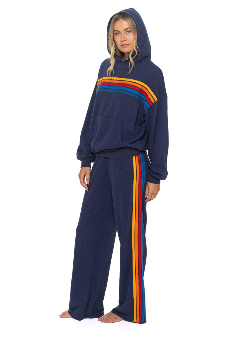 5 STRIPE WIDE LEG POCKET SWEATPANTS - NAVY