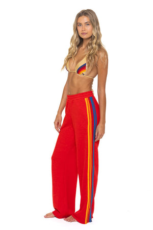 5 STRIPE WIDE LEG POCKET SWEATPANTS - RED